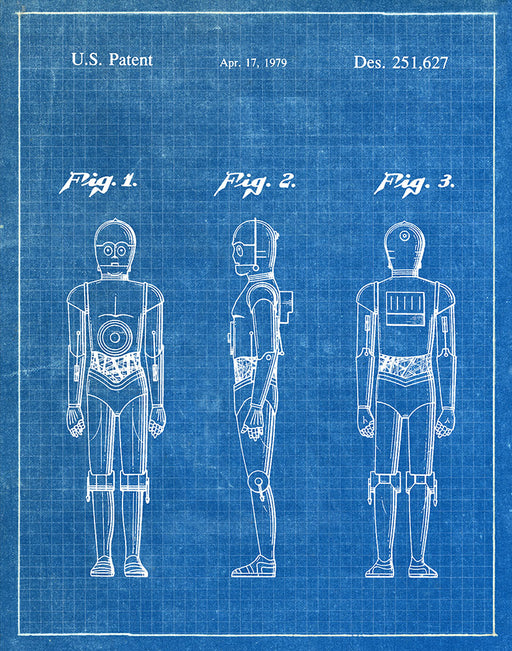 An image of a(n) C3PO 1979 - Patent Art Print - Blueprint.