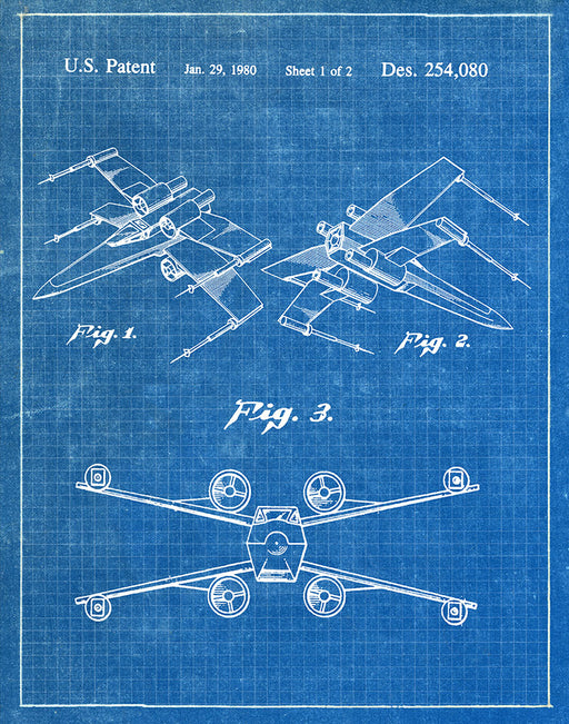 An image of a(n) X Wing Fighter 1980 - Patent Art Print - Blueprint.