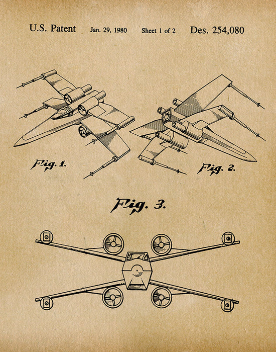 An image of a(n) X Wing Fighter 1980 - Patent Art Print - Parchment.