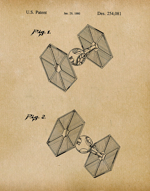 An image of a(n) TIE Fighter 1980 - Patent Art Print - Parchment.