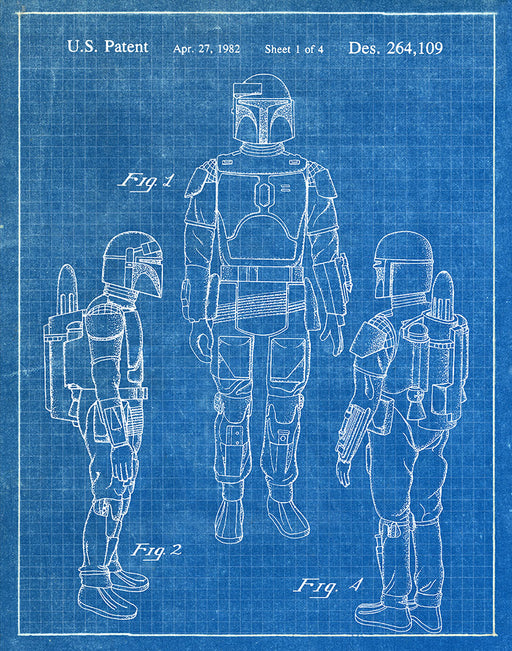 An image of a(n) Boba Fett 1982 - Patent Art Print - Blueprint.