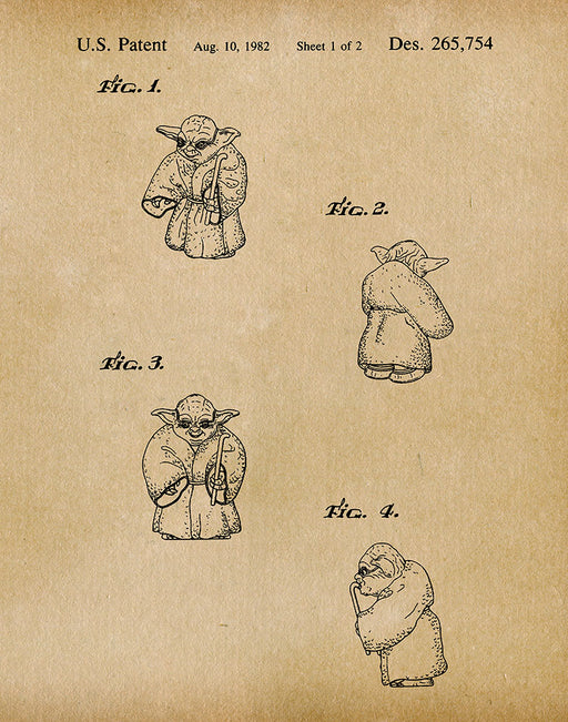 An image of a(n) Yoda 1982 - Patent Art Print - Parchment.
