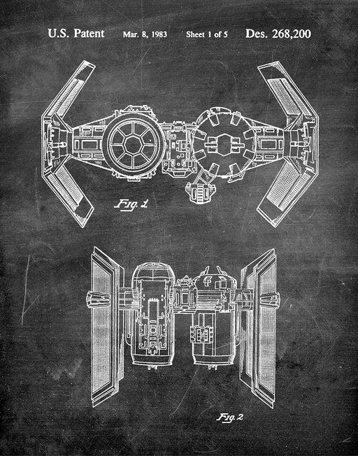 An image of a(n) TIE Bomber 1983 - Patent Art Print - Chalkboard.