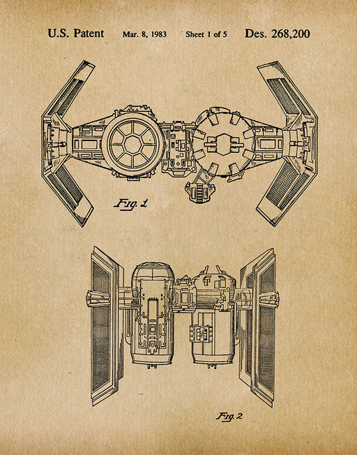 An image of a(n) TIE Bomber 1983 - Patent Art Print - Parchment.