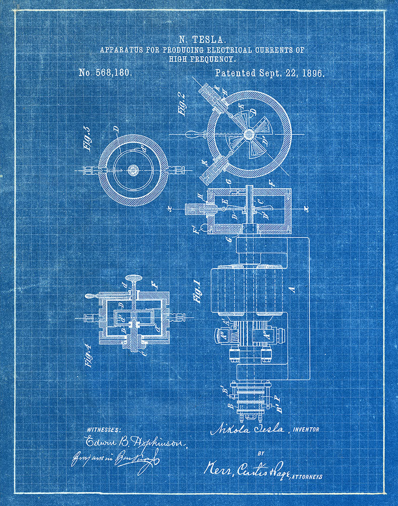 Tesla Apparatus 1896 - Patent Art Print - Blueprint — Fresh Prints of CT