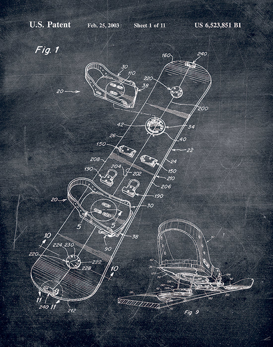 An image of a(n) Snowboard Patent Art Print Chalkboard.