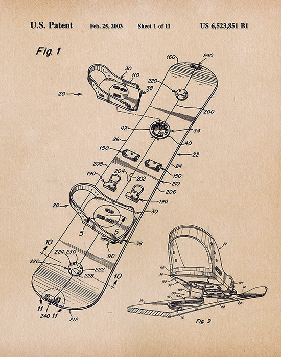 An image of a(n) Snowboard Patent Art Print Parchment.
