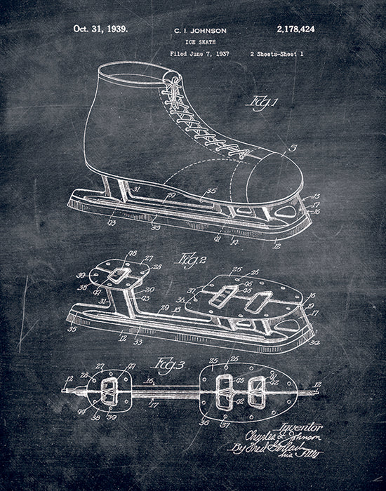 An image of a(n) Ice Skate Patent Art Print Chalkboard.