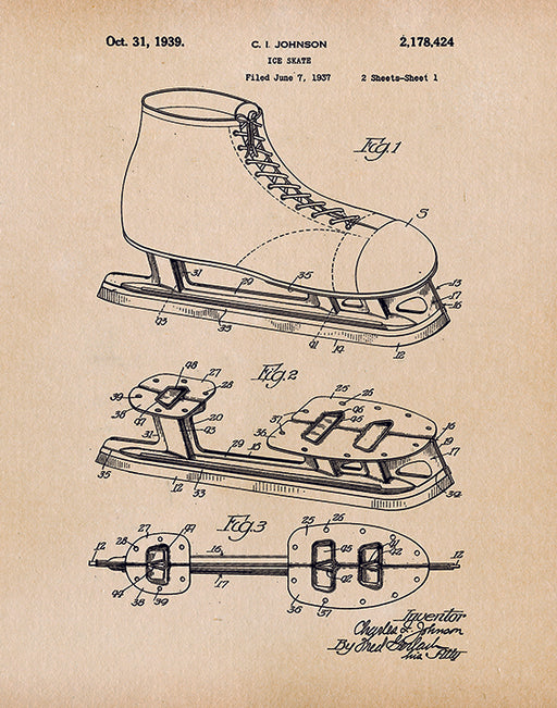 An image of a(n) Ice Skate Patent Art Print Parchment.