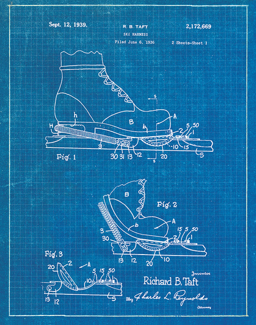 An image of a(n) Ski Binding Patent Art Print Blueprint.