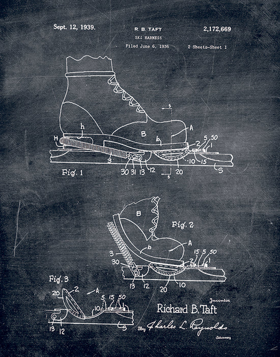 An image of a(n) Ski Binding Patent Art Print Chalkboard.