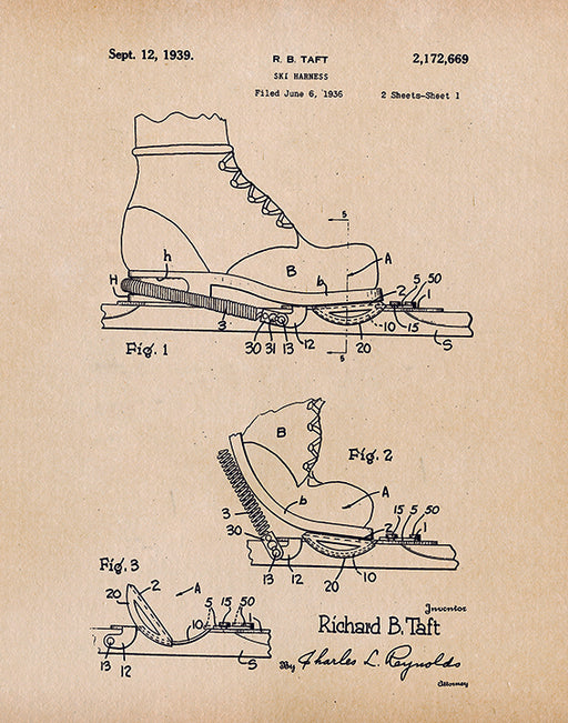 An image of a(n) Ski Binding Patent Art Print Parchment.