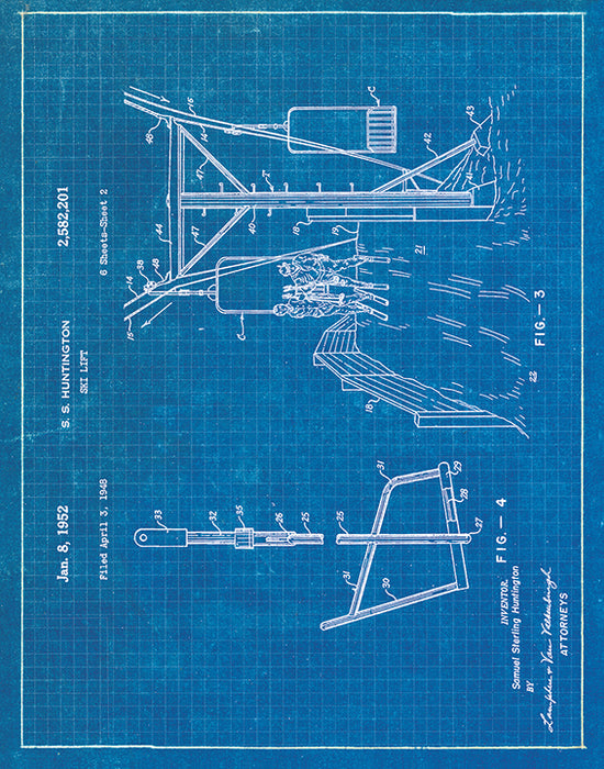 An image of a(n) Ski Lift Patent Art Print Blueprint.