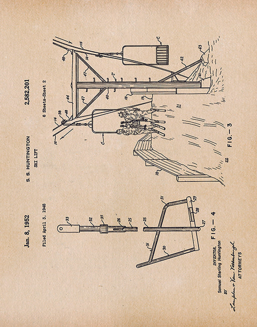 An image of a(n) Ski Lift Patent Art Print Parchment.