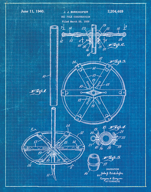 An image of a(n) Ski Pole Patent Art Print Blueprint.