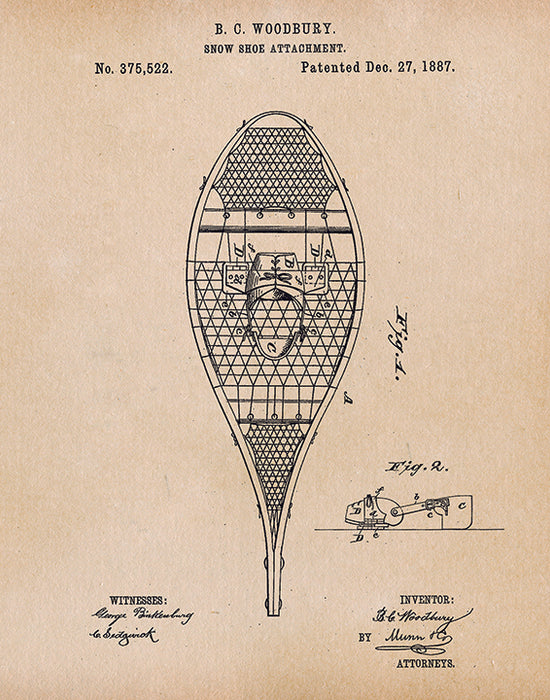 An image of a(n) Snow Shoe Patent Art Print Parchment.