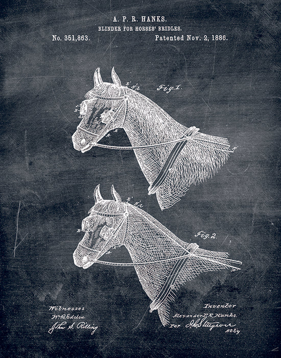 An image of a(n) Blinders Patent Art Print Chalkboard.