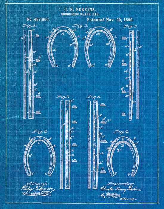 An image of a(n) Horseshoe Patent Art Print Blueprint.