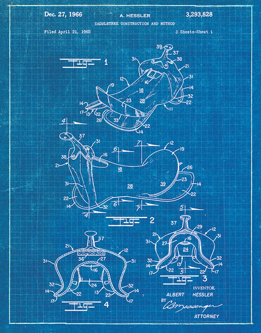 An image of a(n) Saddle Patent Art Print Blueprint.