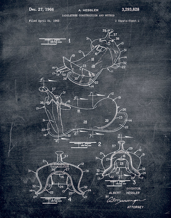 An image of a(n) Saddle Patent Art Print Chalkboard.