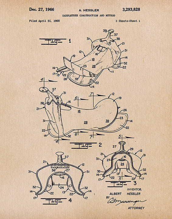 Saddle - Patent Art Print - Parchment — Fresh Prints of CT
