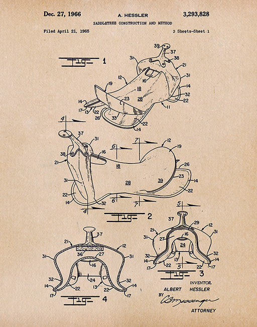 An image of a(n) Saddle Patent Art Print Parchment.