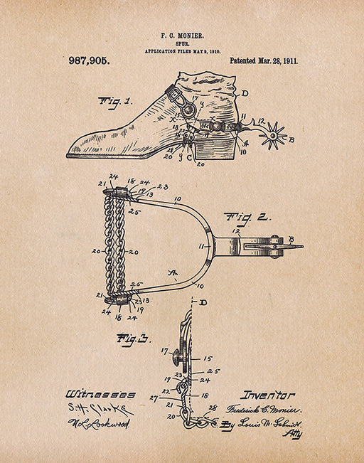 An image of a(n) Spur Patent Art Print Parchment.