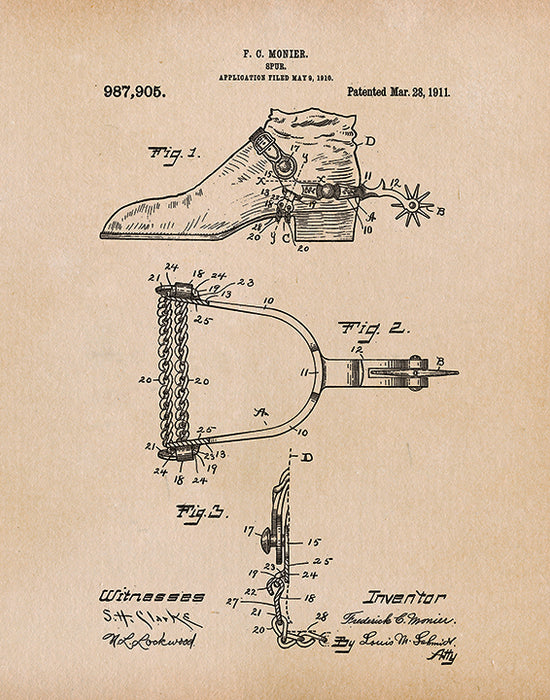 Paintable Spur Example Spur - Patent Art Print - Parchment — Fresh Prints of CT