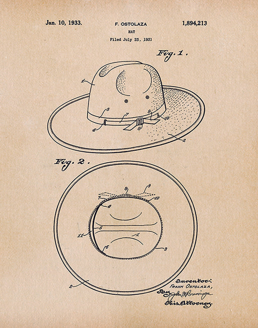 An image of a(n) Hat Patent Art Print Parchment.