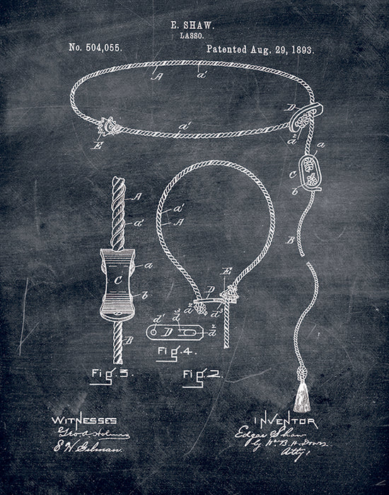 An image of a(n) Lasso Patent Art Print Chalkboard.