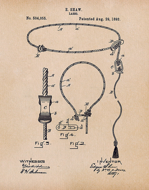 An image of a(n) Lasso Patent Art Print Parchment.