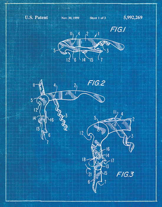 An image of a(n) Corkscrew 1 Patent Art Print Blueprint.