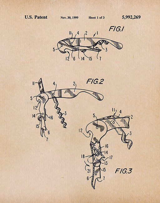 An image of a(n) Corkscrew 1 Patent Art Print Parchment.