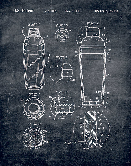 An image of a(n) Cocktail Shaker Patent Art Print Chalkboard.