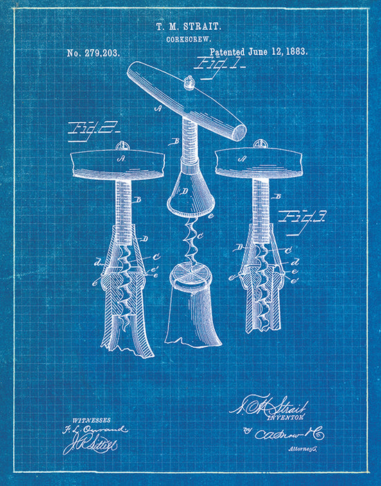 An image of a(n) Corkscrew2 Patent Art Print Blueprint.