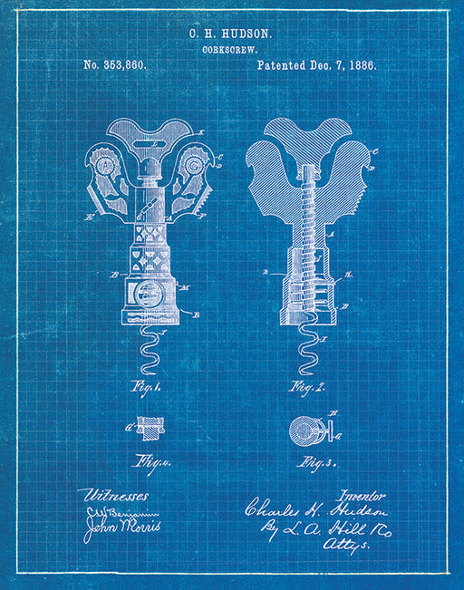 An image of a(n) Corkscrew3 Patent Art Print Blueprint.