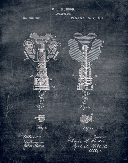 An image of a(n) Corkscrew3 Patent Art Print Chalkboard.