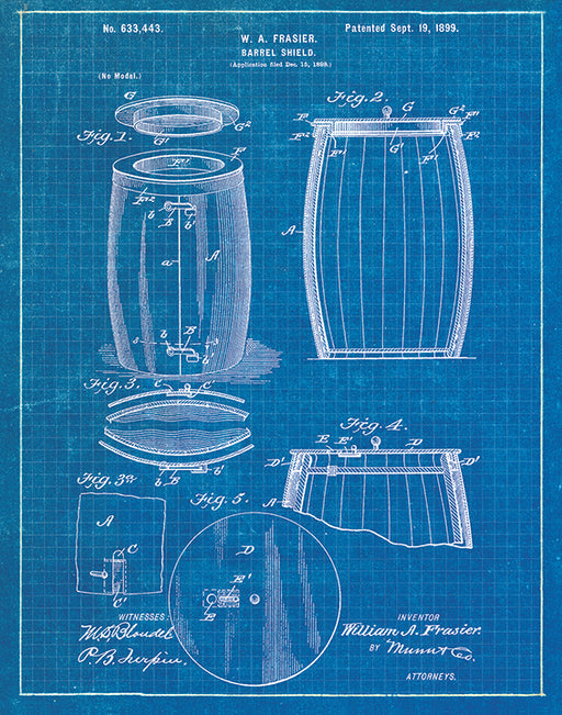 An image of a(n) Barrel Patent Art Print Blueprint.