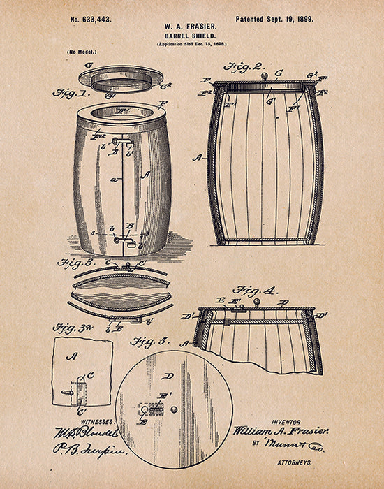 An image of a(n) Barrel Patent Art Print Parchment.