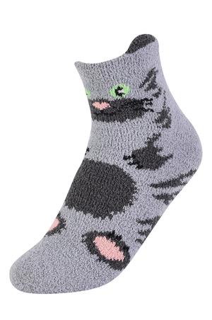 COZY ANIMAL ANKLET SOCK W/ GRIPPERS (Gray)