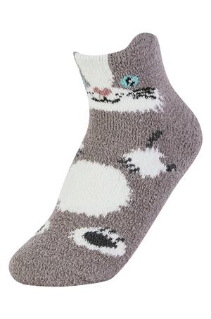 COZY ANIMAL ANKLET SOCK W/ GRIPPERS (Taupe)