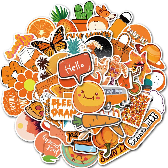 50 Orange-Themed Stickers (Glossy)