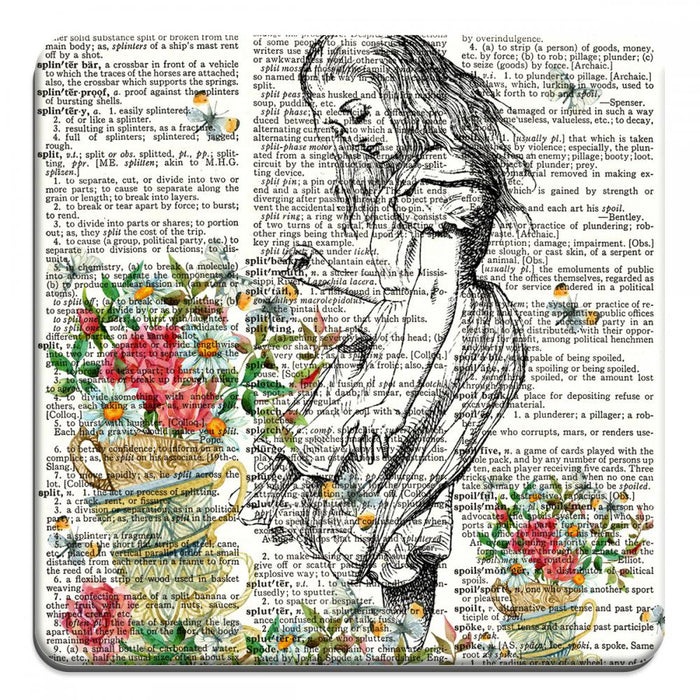 Alice looking at Tea Cup Flowers - Novelty Coasters