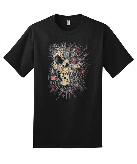 Red Cyborg Skull T-Shirt - T-Shirts